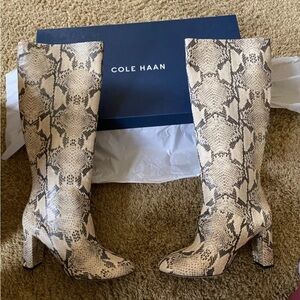 New unworn Cole Haan Glenda Boots, snake skin print, size 11